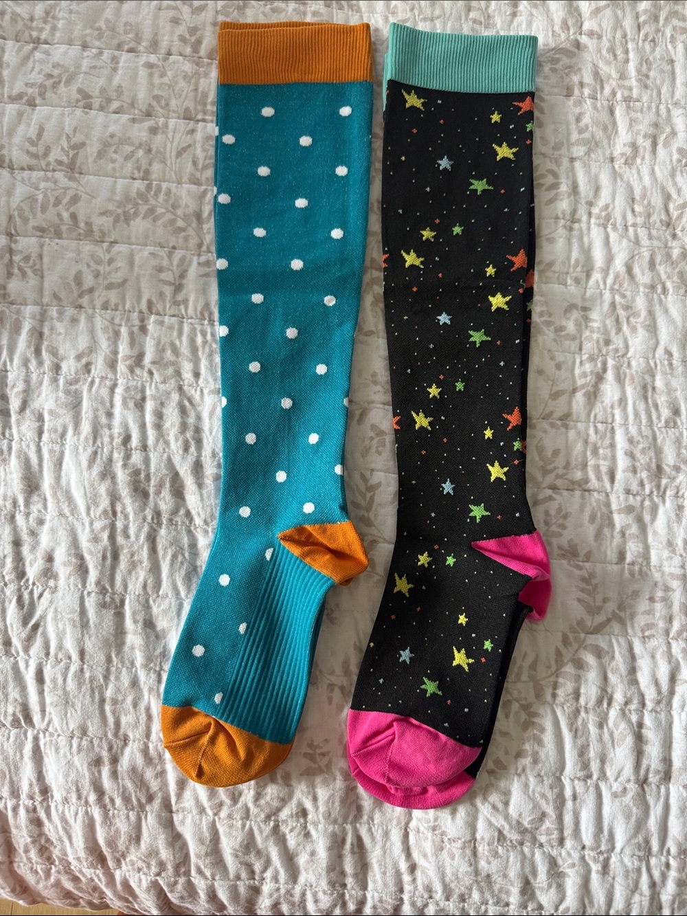 Kids Teal Polka Dot Knee-High Socks and Black Star Knee-High Socks - Pack of 2